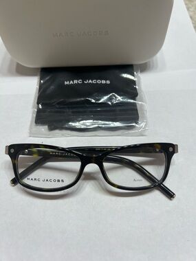 Marc Jacobs Tortoise Shell Rectangular Eyeglasses in Dark Brown.